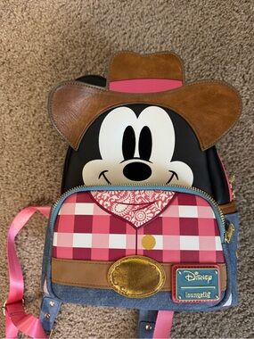 Disney Loungefly Mickey Mouse Cowboy Mini Backpack - Pink/Brown